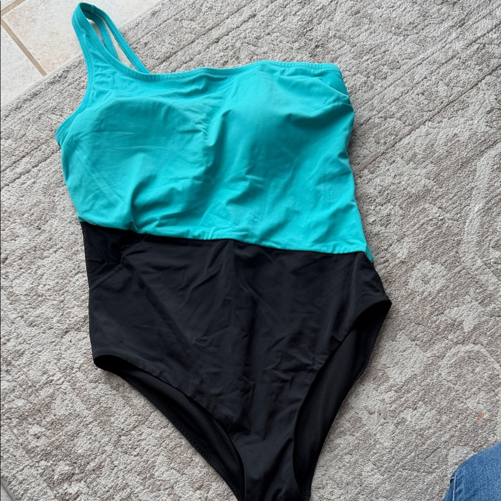 Swimsuits For All Teal and Black One Piece